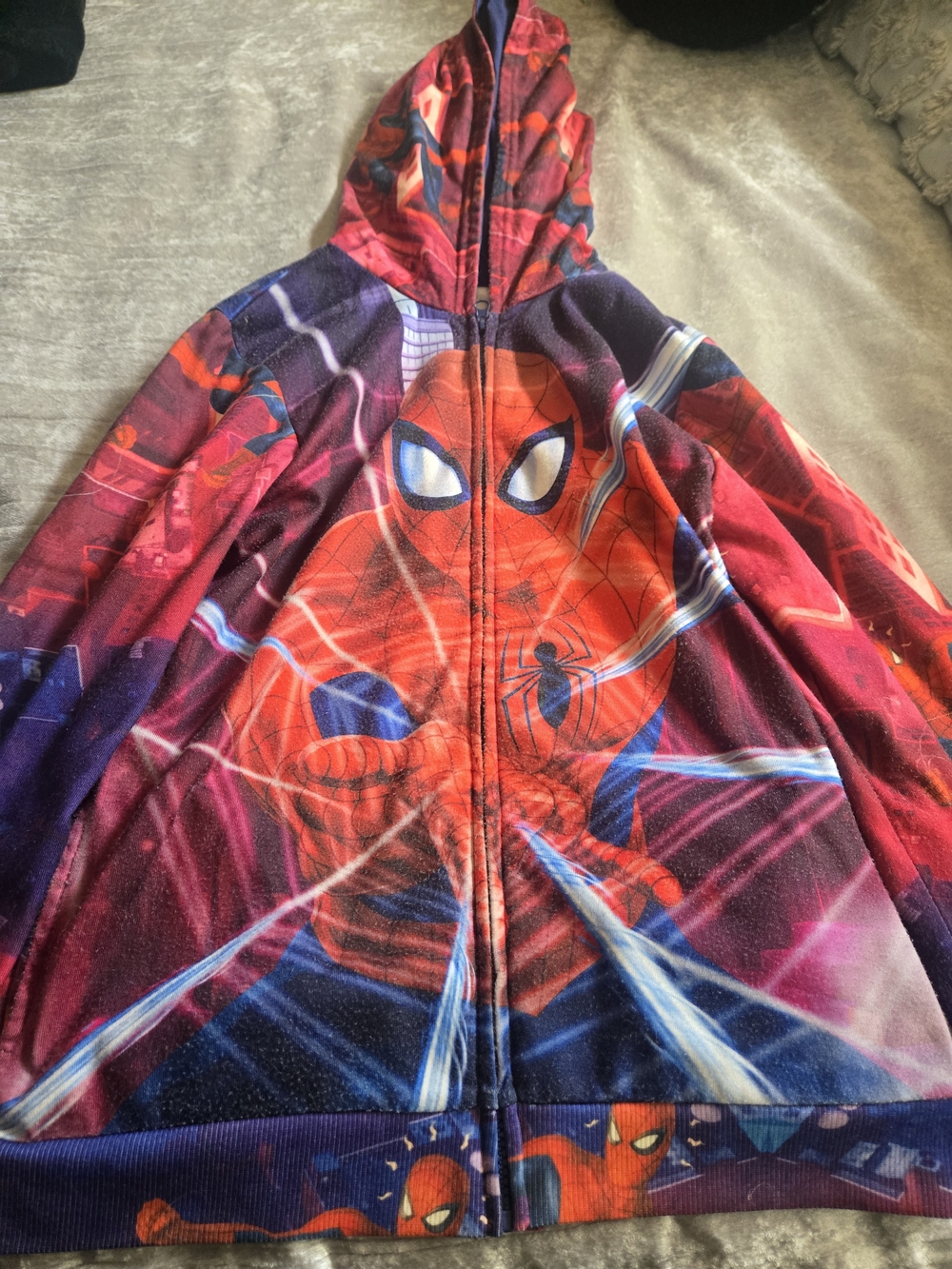 Boys Spiderman Red & Purple Kids Full-Zip Hooded Jacket Size 14/16